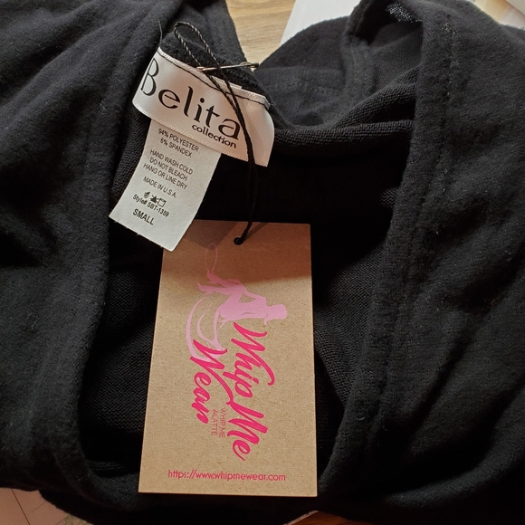 Belita USA Crop Top Bow Tie Black Long Sleeve S - Picture 8 of 10